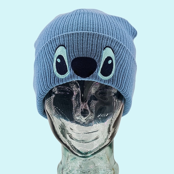 Stitch & Angel Hat Beanie Blue & Pink Cuffed Knit Lilo & Stitch Bioworld Gift - Picture 2 of 13